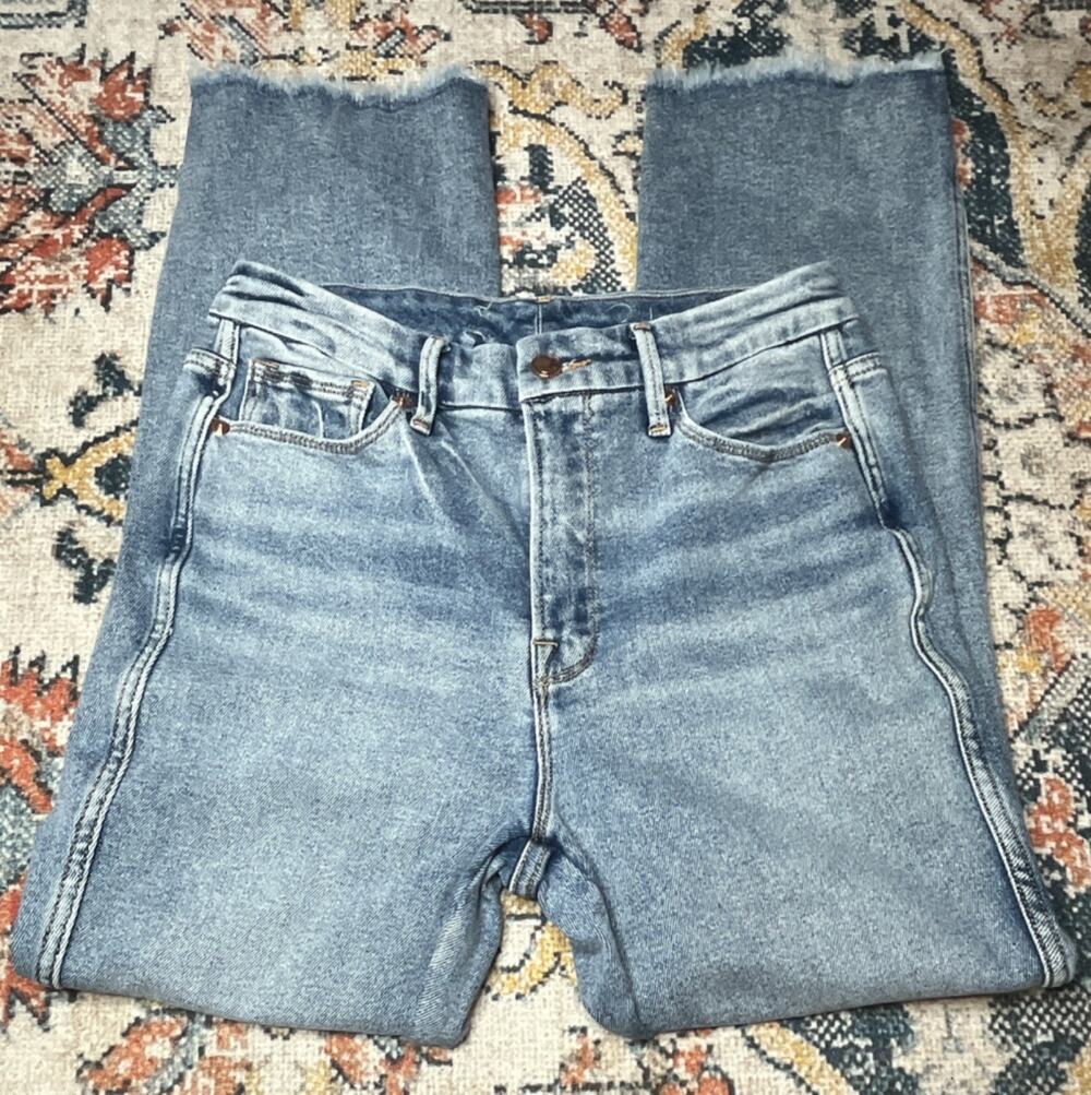 Good American Good Curve Straight Jeans Light Wash Frayed Hem Size 6 28 GCSFHI27